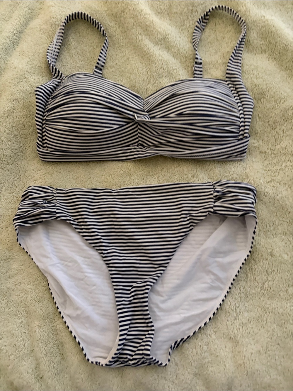 Striped Black and White Bandeau Swim Bikini Set